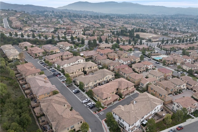 drone / aerial view featuring a mountain view