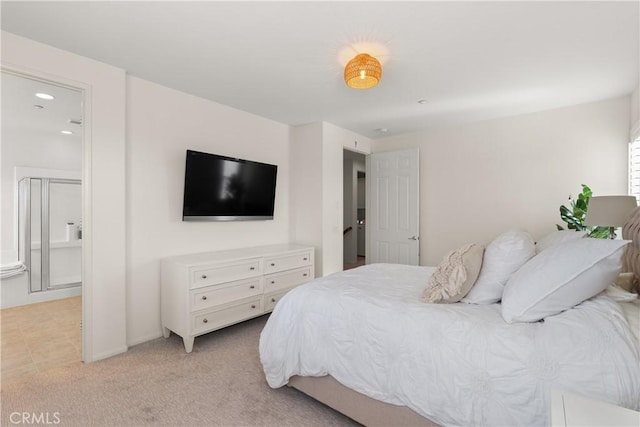 bedroom with light colored carpet