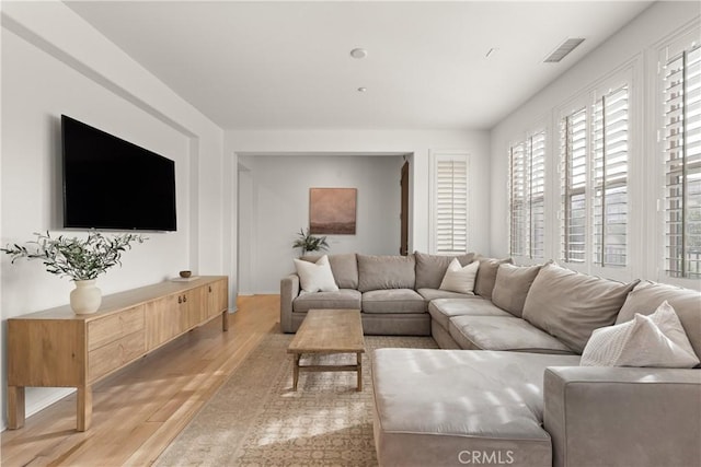 living room with light wood-type flooring