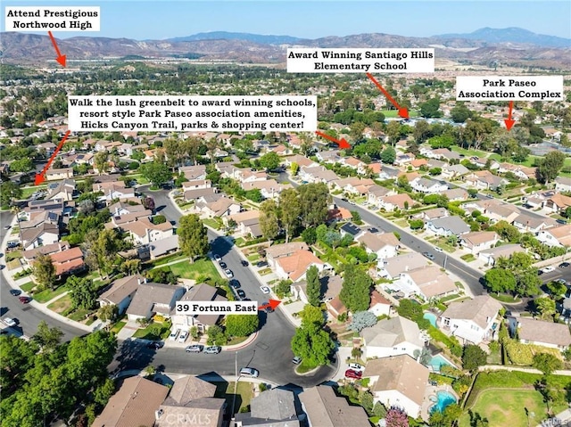 drone / aerial view with a mountain view