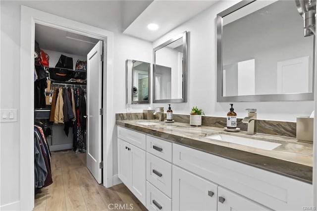 bathroom featuring hardwood / wood-style flooring and vanity