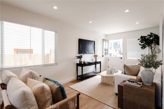 living room with light wood-type flooring