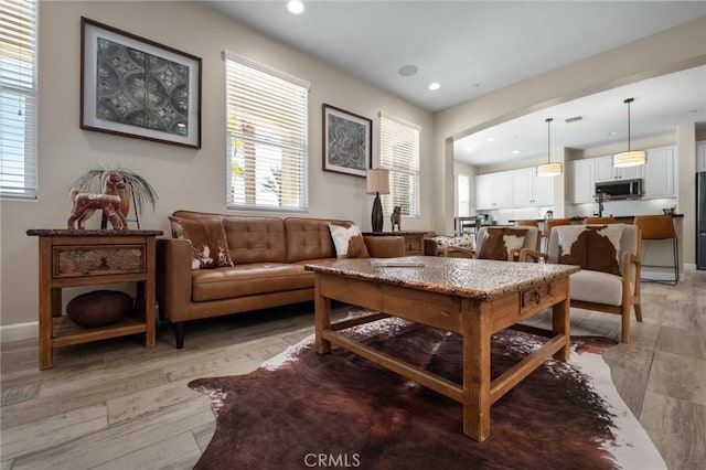 living area featuring light hardwood / wood-style floors