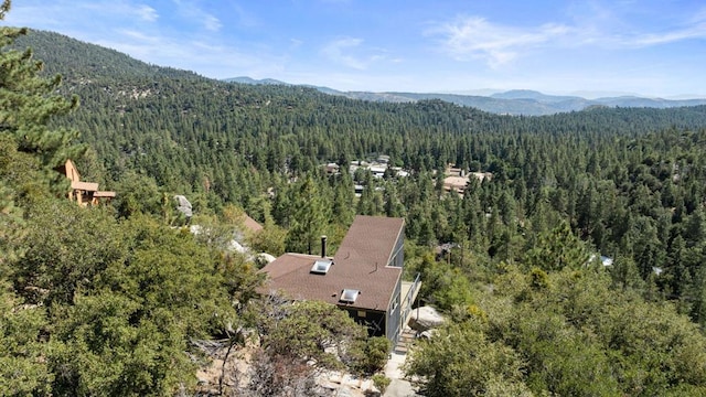 drone / aerial view featuring a mountain view