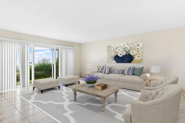 living room with light tile patterned floors