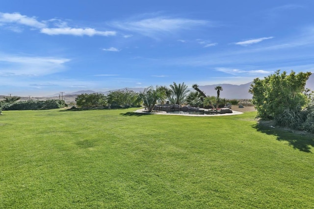 view of yard featuring a mountain view