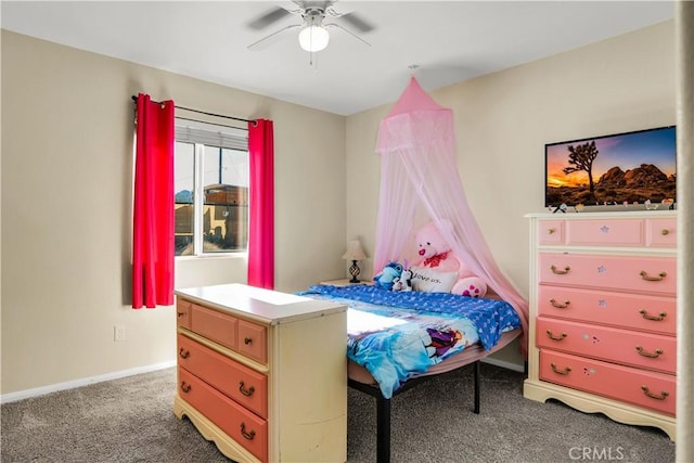 bedroom featuring ceiling fan and carpet floors