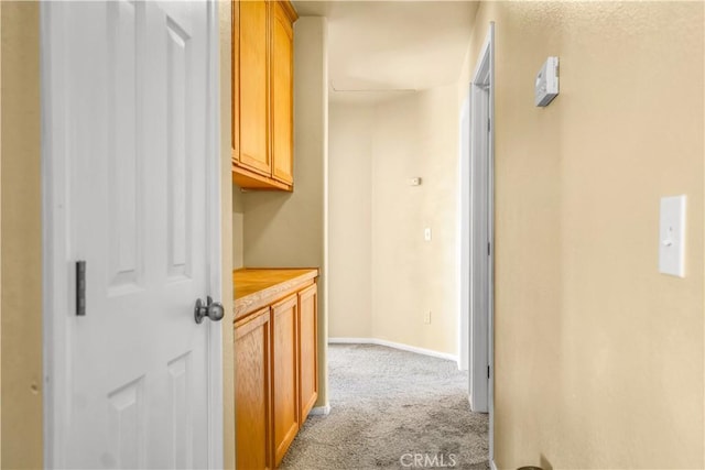 corridor with light colored carpet