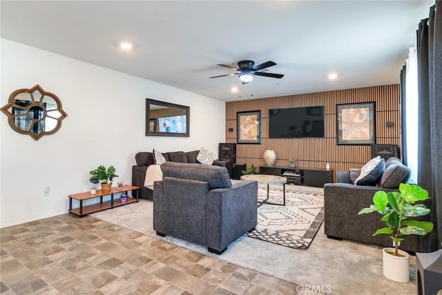 living room with ceiling fan