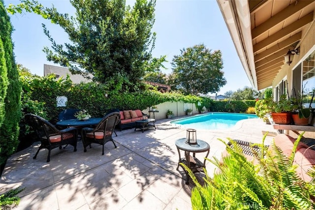 view of swimming pool with a patio area