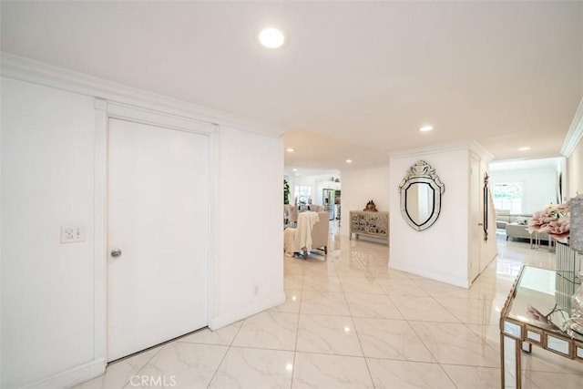 hallway with ornamental molding