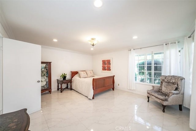 bedroom with crown molding