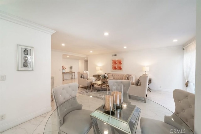 living room featuring ornamental molding