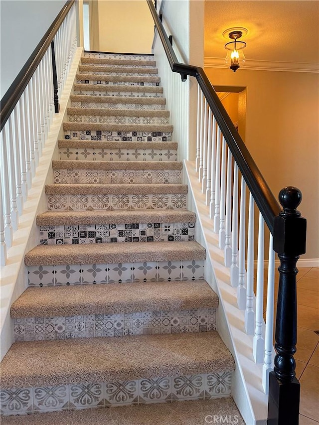 stairs with crown molding