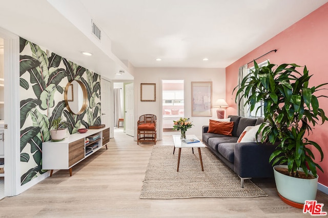 living room with light wood-type flooring