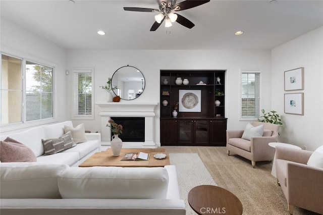 living room with ceiling fan