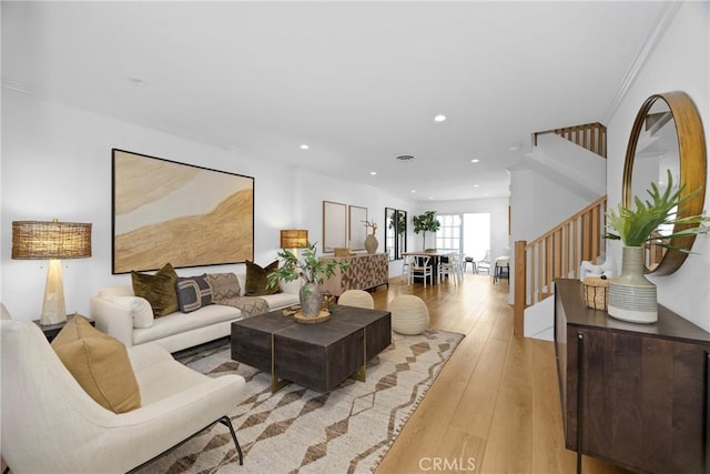 living room with light hardwood / wood-style floors