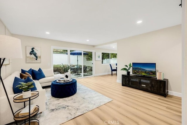 living room featuring a wealth of natural light and light wood-type flooring