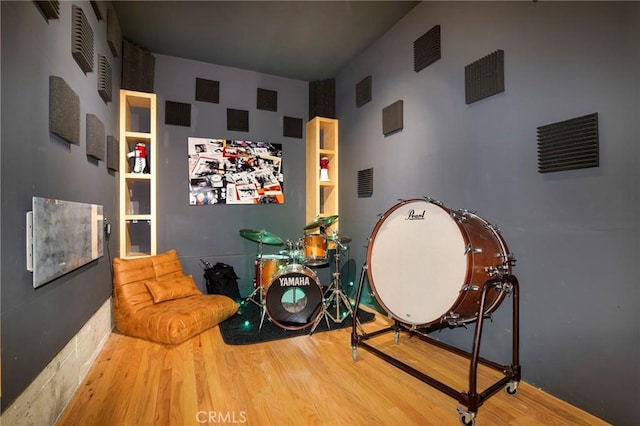 game room with hardwood / wood-style floors