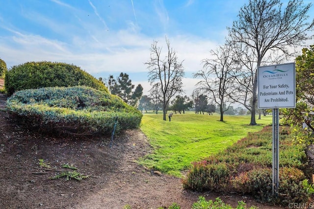 view of property's community with a lawn