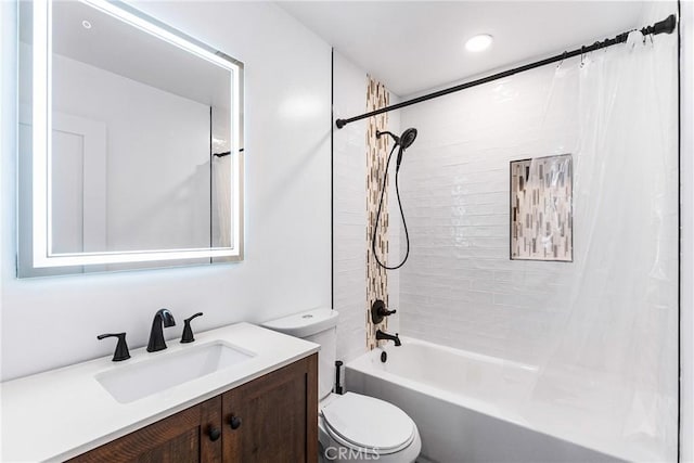 full bathroom with vanity, toilet, and shower / bath combo with shower curtain