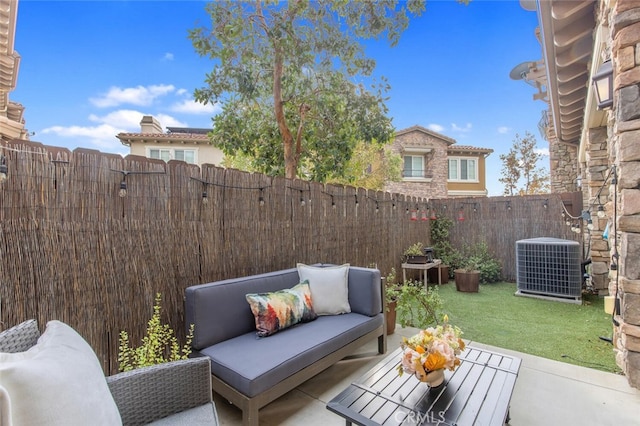 view of patio / terrace featuring central AC unit and an outdoor living space