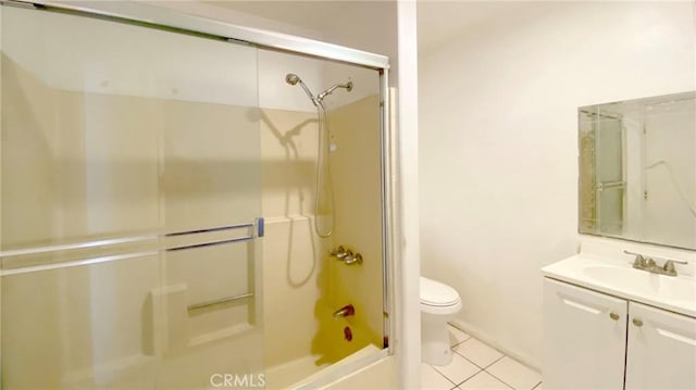 full bathroom with toilet, tile patterned flooring, shower / bathtub combination, and vanity