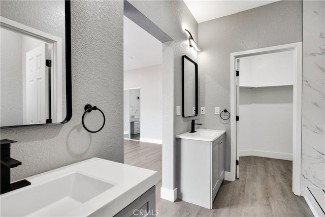 bathroom with wood-type flooring and vanity