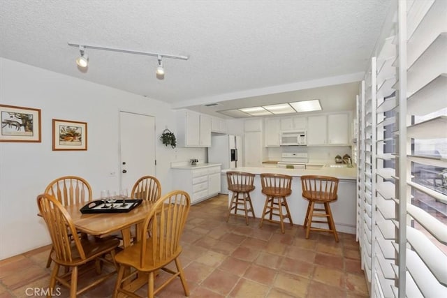 dining area featuring a textured ceiling and sink