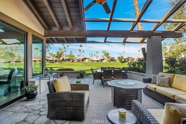 view of patio with an outdoor hangout area and a pergola