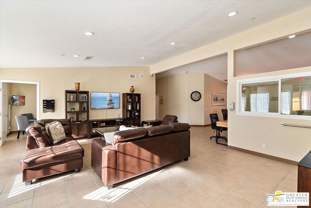 living room featuring light tile patterned floors