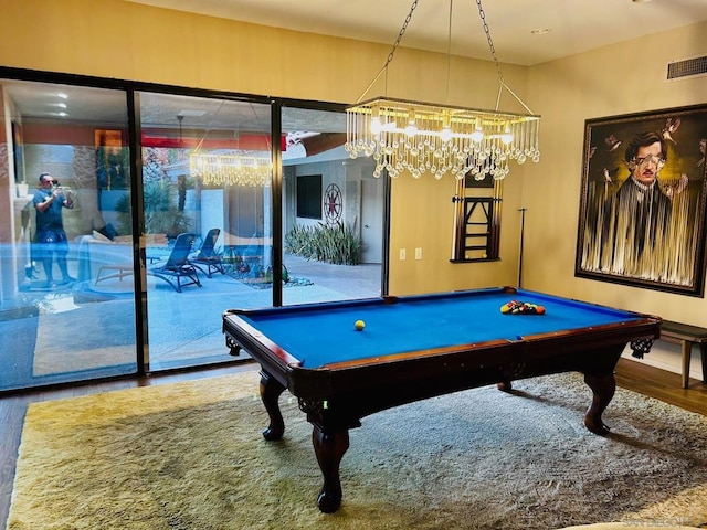 rec room featuring hardwood / wood-style floors and pool table