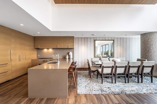 dining area with sink and dark hardwood / wood-style floors