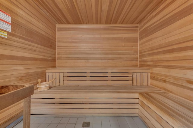 view of sauna / steam room with tile patterned floors