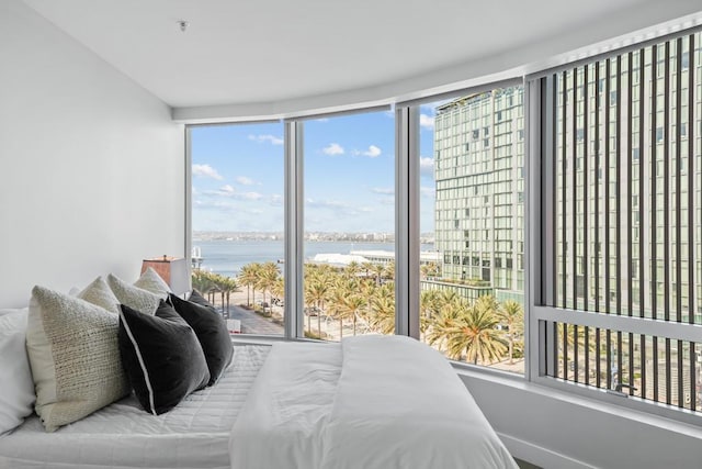 bedroom with a water view