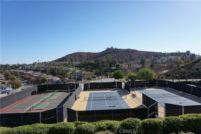 view of sport court featuring a mountain view