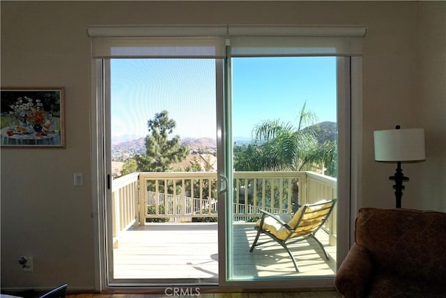 doorway with a mountain view and a wealth of natural light