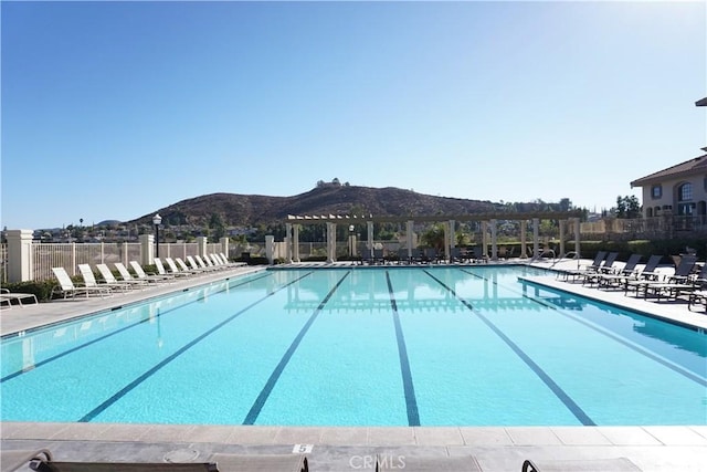 view of pool featuring a mountain view