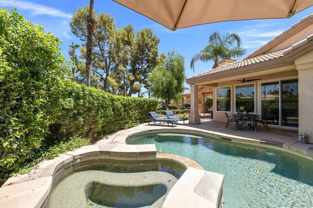 view of swimming pool with a patio area and a jacuzzi