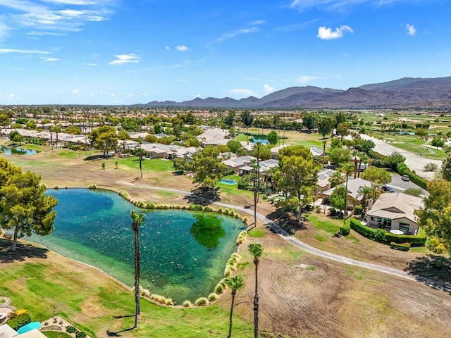 aerial view with a water and mountain view