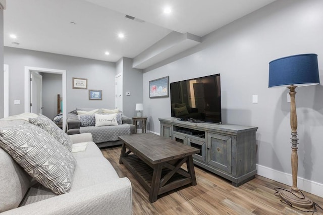 living room featuring light wood-type flooring