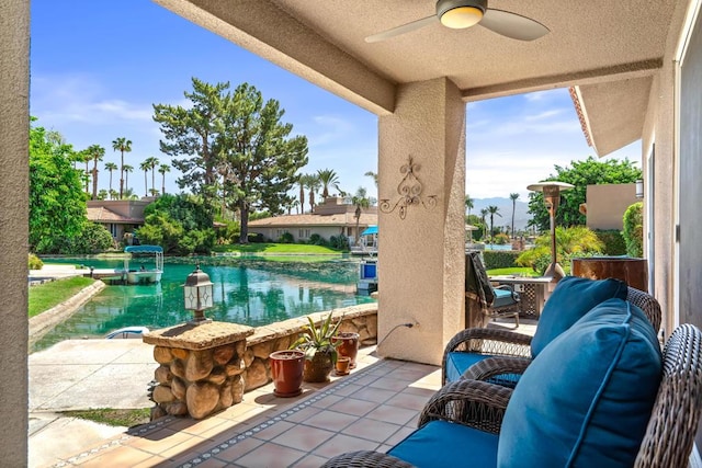 view of patio / terrace featuring ceiling fan and an outdoor hangout area