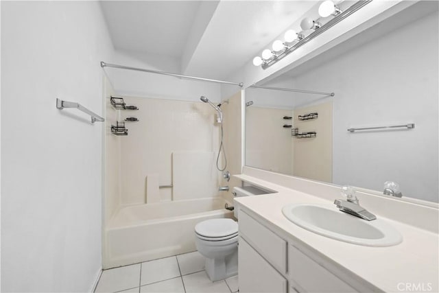 full bathroom with toilet, vanity, shower / bathing tub combination, and tile patterned floors