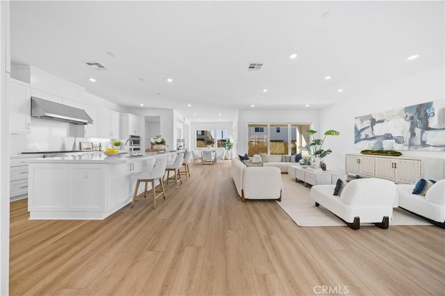 living room with light wood-type flooring