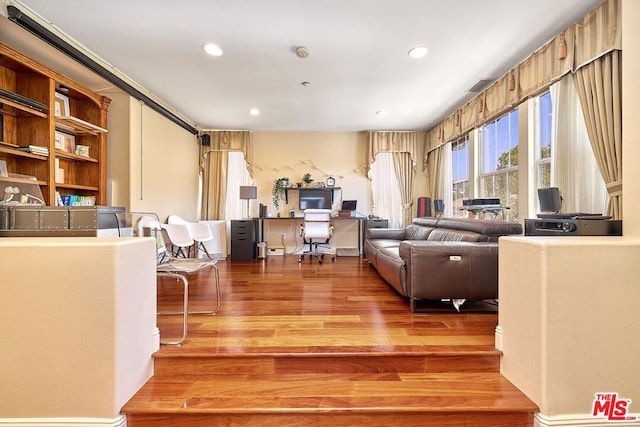 living room with hardwood / wood-style flooring