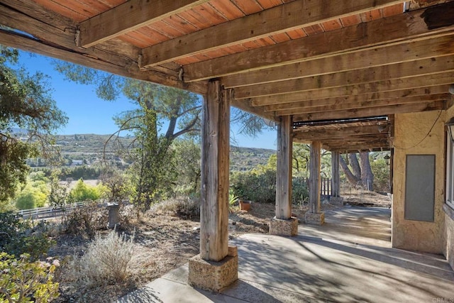 view of patio with a mountain view