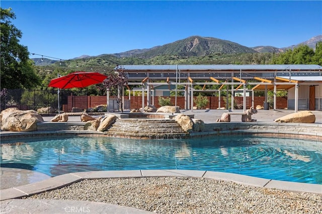 12475 Christmas Tree Rd, Ojai, CA 93023 - view of swimming pool with fence, a mountain view, and a fenced in pool