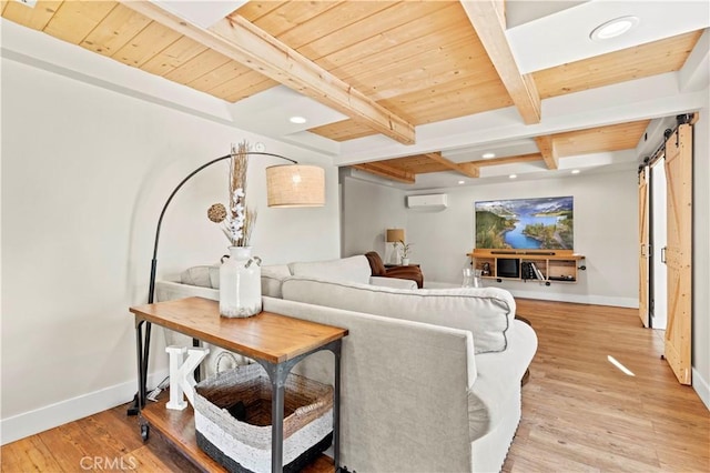 12475 Christmas Tree Rd, Ojai, CA 93023 - living area with baseboards, beamed ceiling, wood finished floors, and wooden ceiling