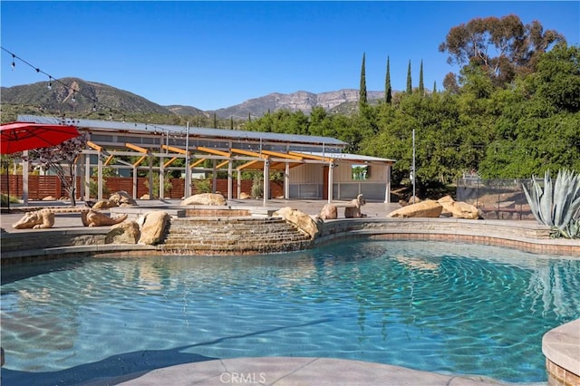 12475 Christmas Tree Rd, Ojai, CA 93023 - pool with an outdoor structure and a mountain view
