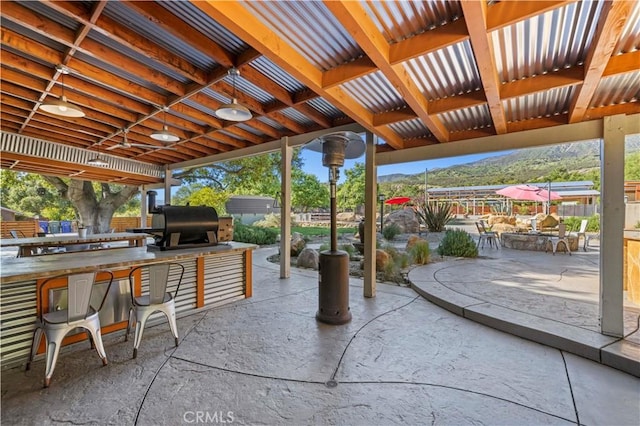 12475 Christmas Tree Rd, Ojai, CA 93023 - view of patio / terrace featuring area for grilling, a mountain view, and outdoor wet bar